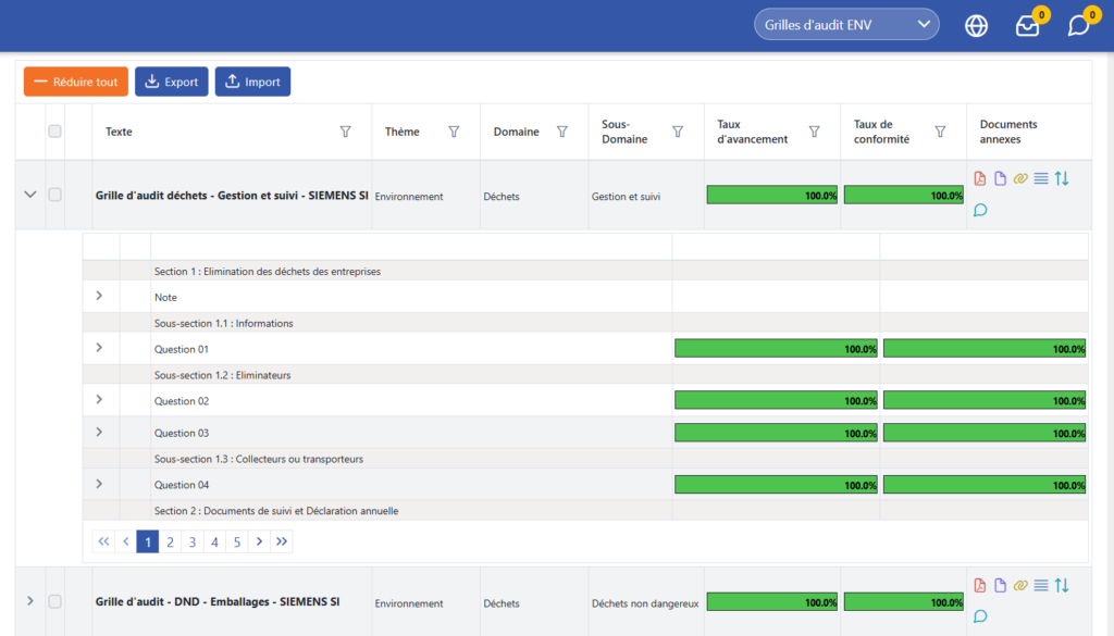 Capture d'écran de NV Compliance - app web de veille et conformité réglementaire de Novallia